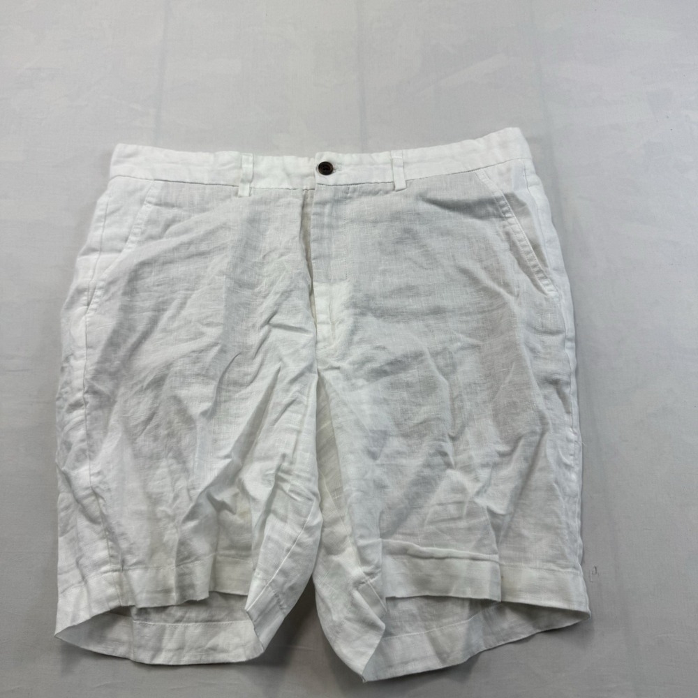 Zara White Linen Shorts Women Large Flat Front Pockets Breathable Casual